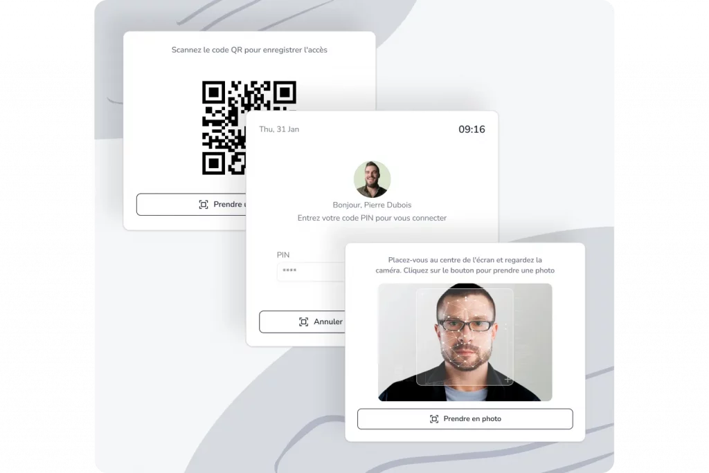 Systèmes de pointage (QR; PIN, reconnaissance faciale)